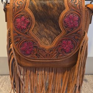 Trinity Ranch Brown and Pink Embroidered Fringe Bag
